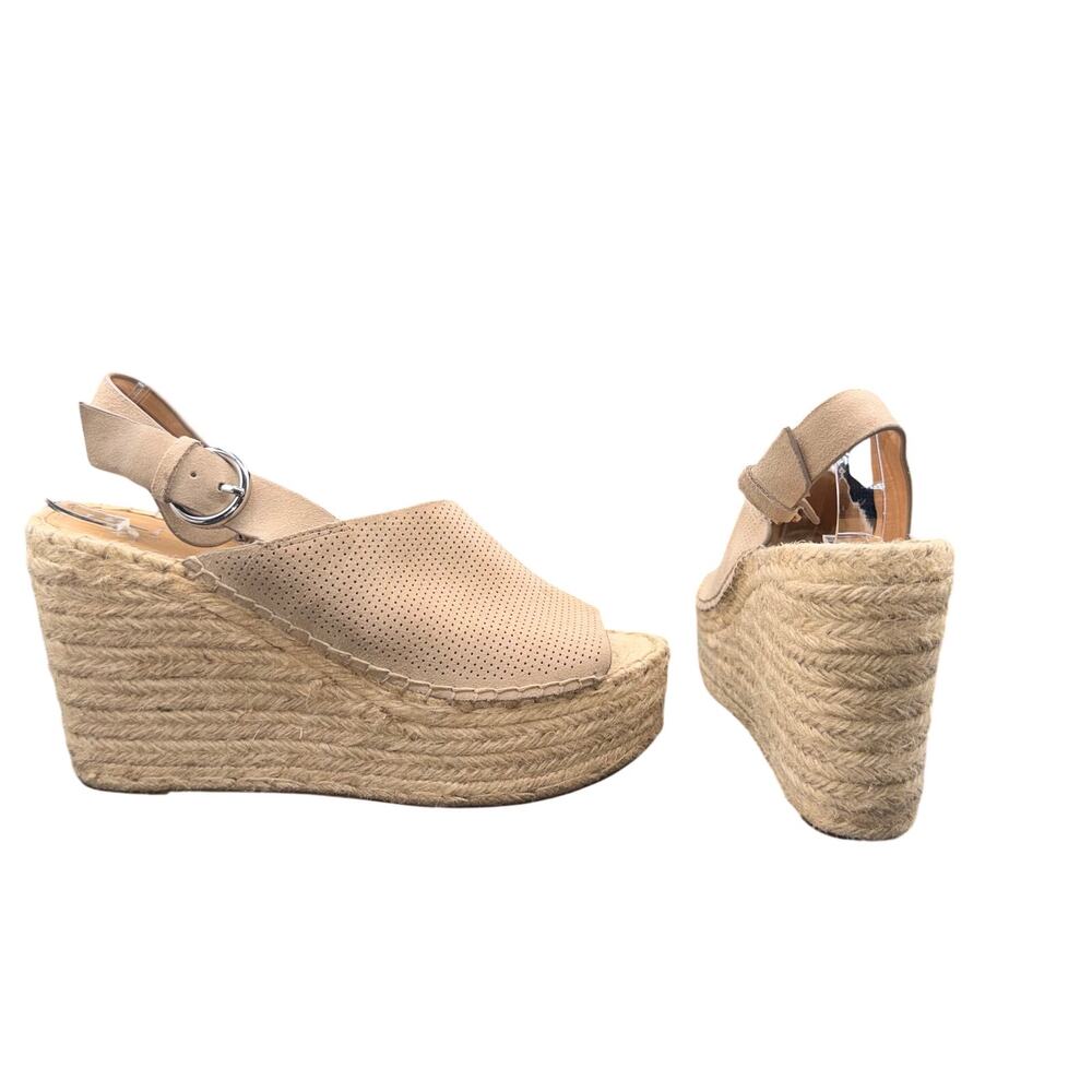 Marc Fisher Mlandela Espadrille Wedge Sandals Beige Suede Size 9.5